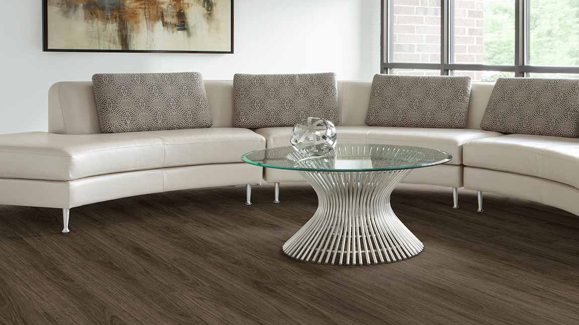 Luxury vinyl flooring in a living room.